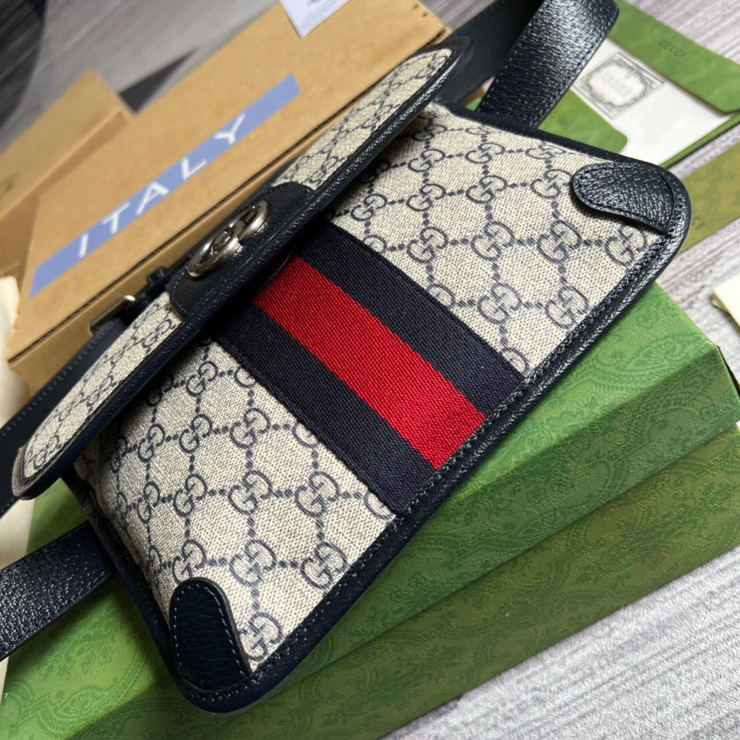 gg Ophidia Belt Bag Beige And Blue gg Supreme Canvas For Men 8.7in/22cm gg 674081 96IWN 4076