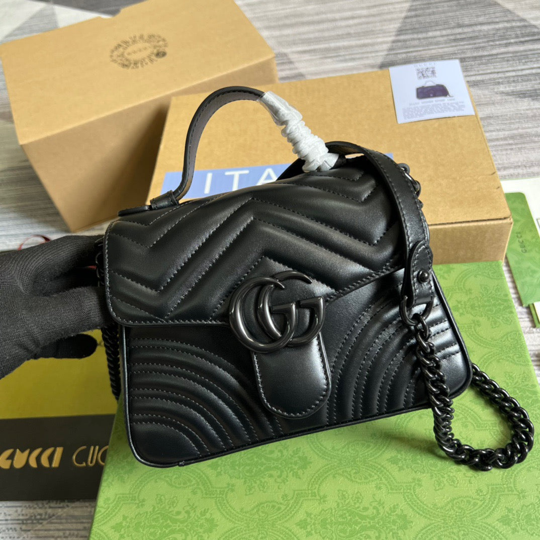 gg Marmont Mini Top Handle Bag Black For Women, Women’s Bags 8.3in/21cm gg 