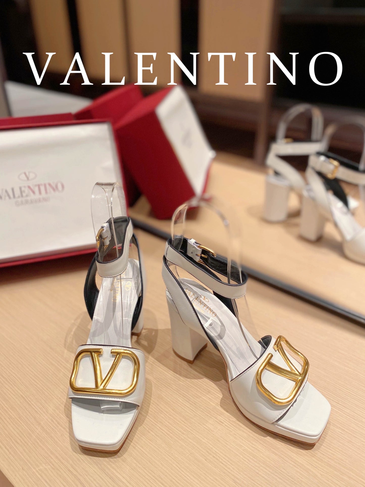 Valentino Garavani Strap Heeled Sandals With V Logo Signature Embellishment White For Women