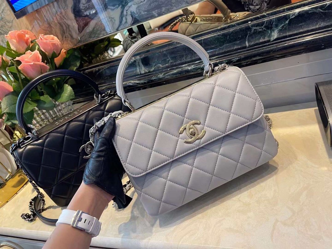 Chanel Classic Flap Bag Gold Toned Hardware Grey 9.8in/25cm