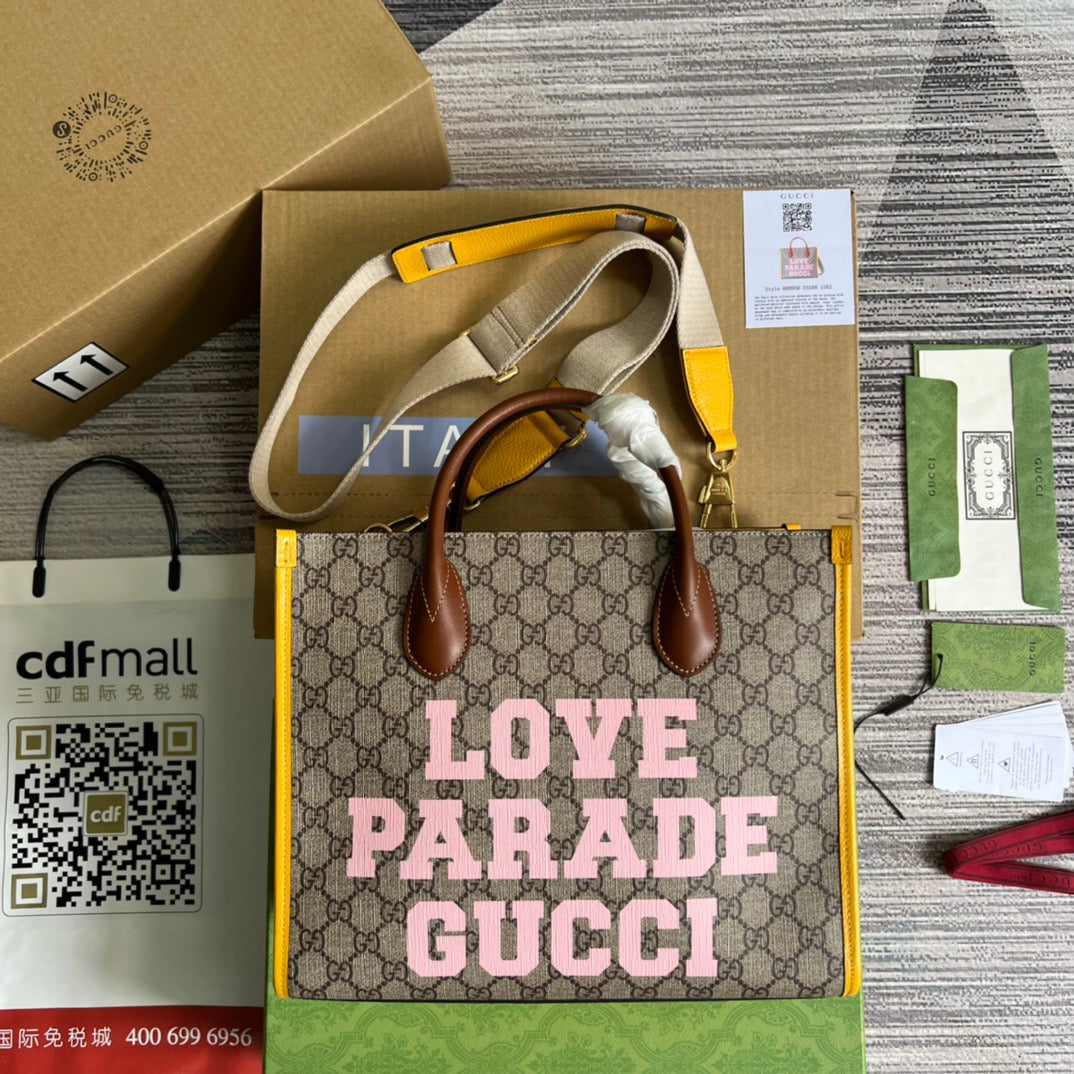 gg Love Parade gg Tote Bag Yellow For Women, Women’s Bags 12.2in/31cm gg