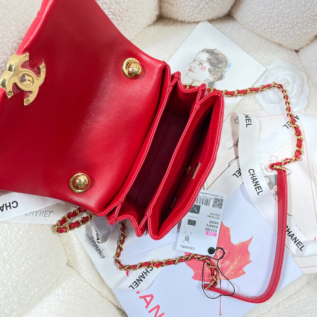 ChanelMini Flap Bag Gold Hardware Red For Women, Women’s Handbags, Shoulder Bags 6.7in/17cm AS3365