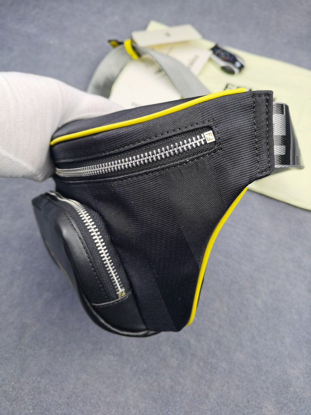 FI Little Monster Belt Bag Black/Yellow/Gray For Men, Men’s Bags 7.9in/20cm FF