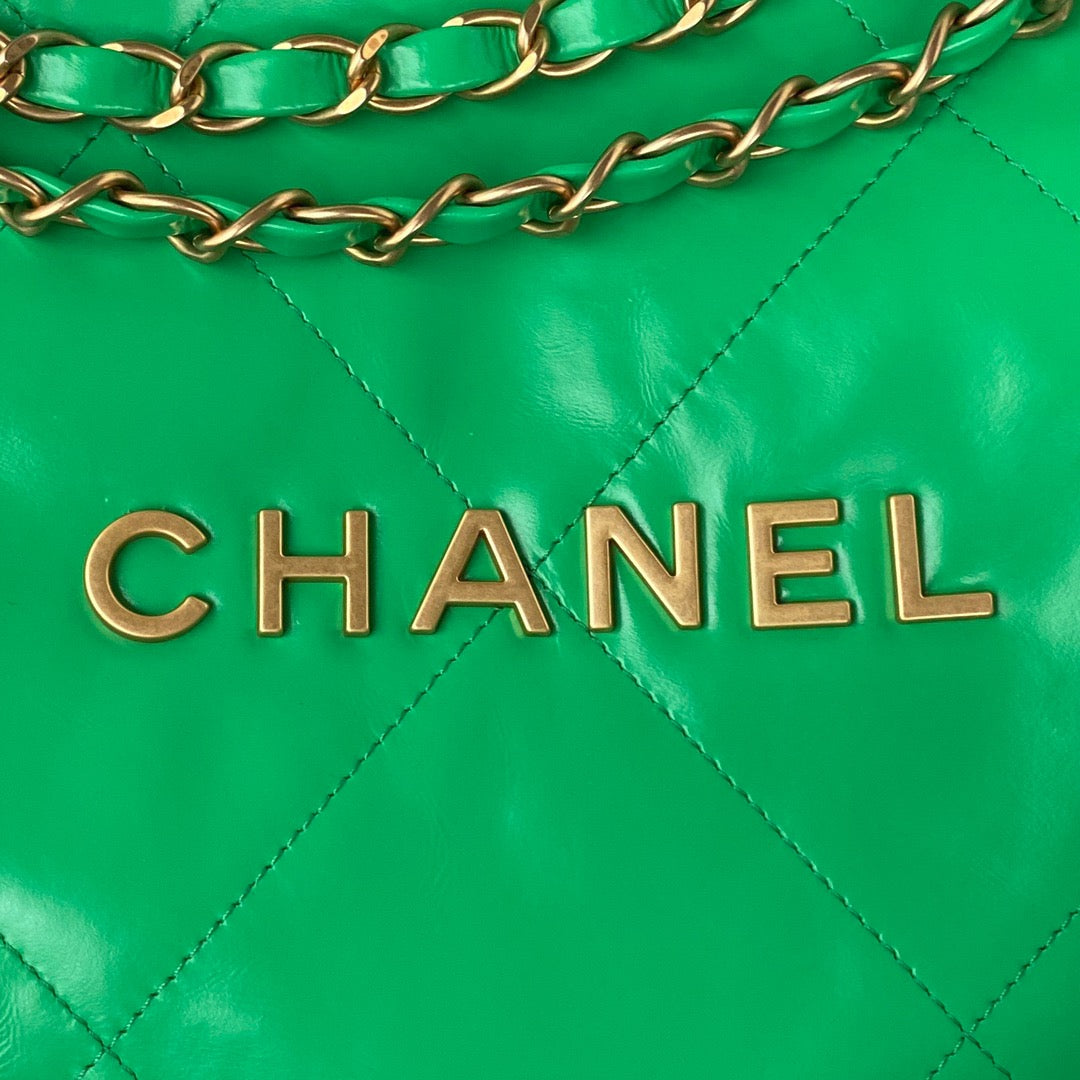 CHL 22 Handbag Gold Hardware Shiny Green For Women, Women’s Handbags, Shoulder Bags 16.5in/38cm AS3261
