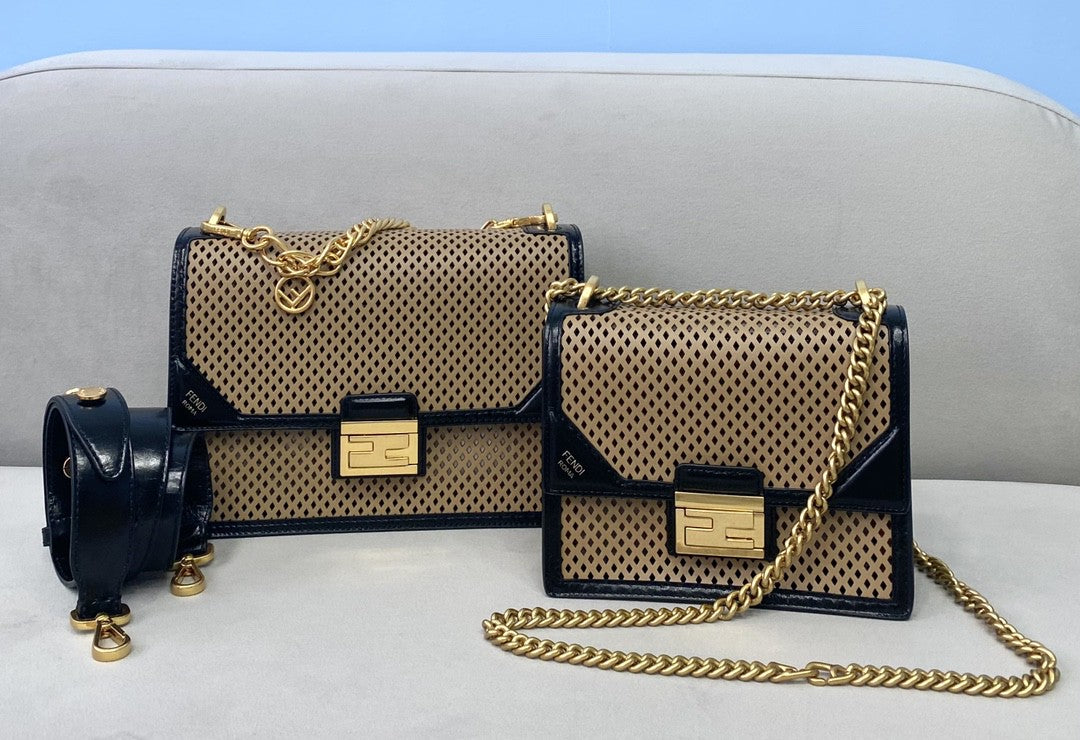 FI Medium Kan U Black and Brown Bag For Woman 25cm/10in