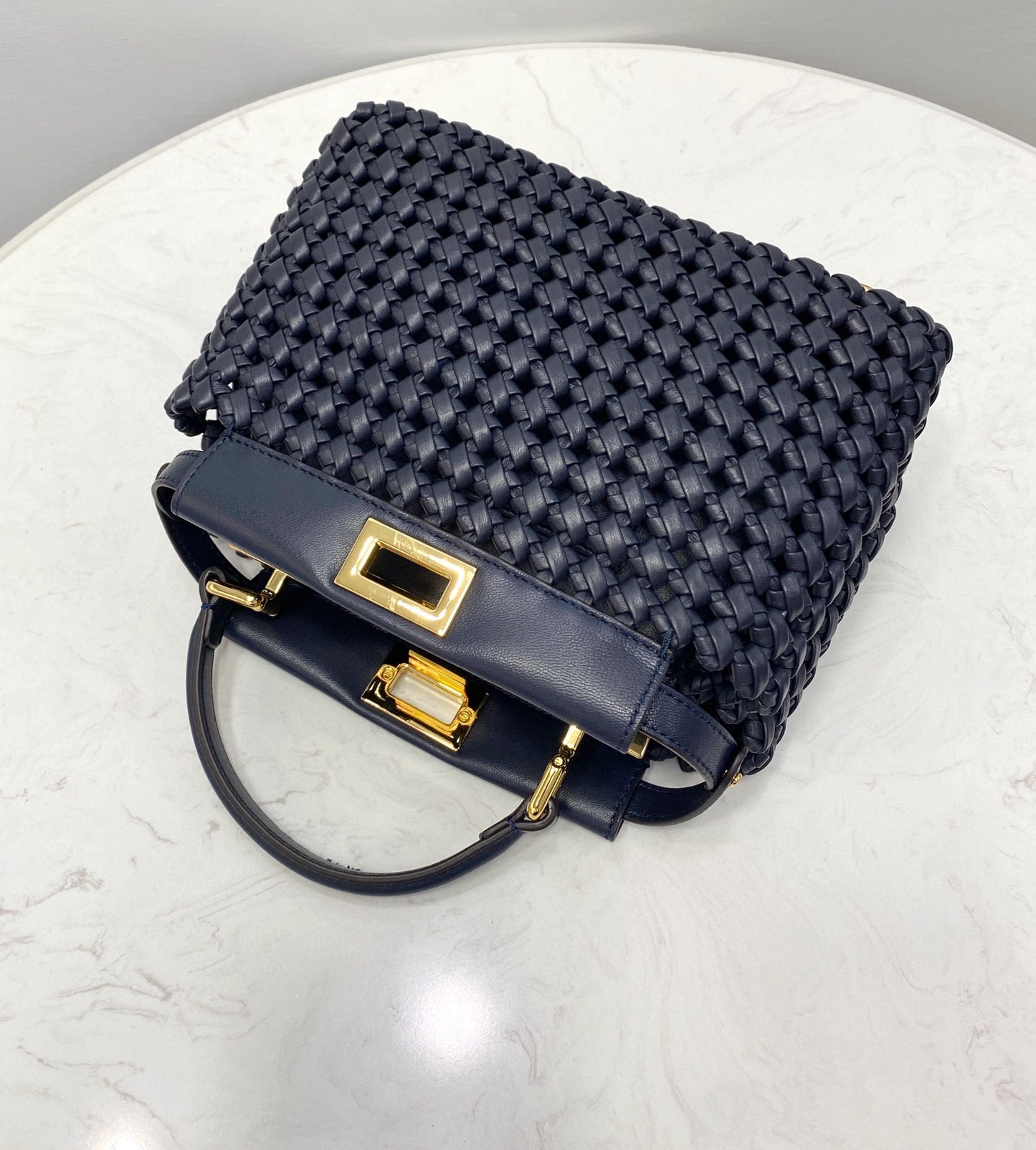 FI Peekaboo Mini Navy Blue Braided Bag For Woman 18cm/7in