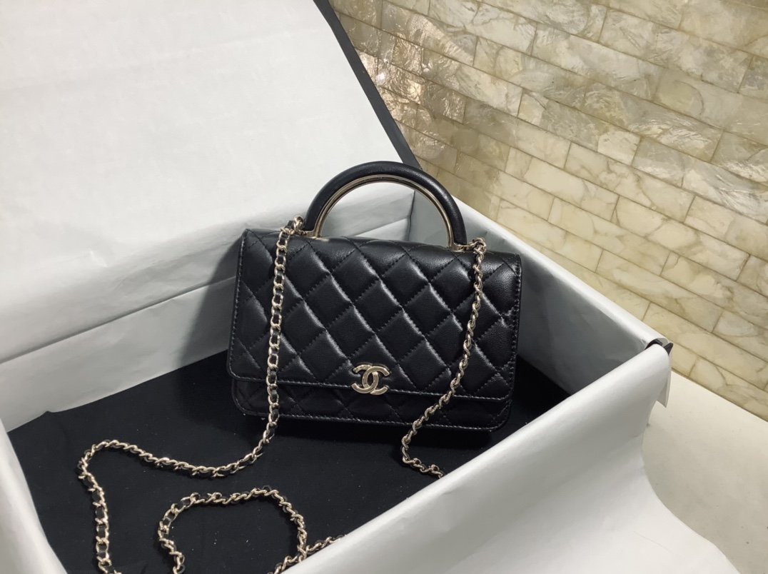 ChanelHand-Held Oblique Cross Bag Black For Women, Women’s Bags 6.7in/19cm