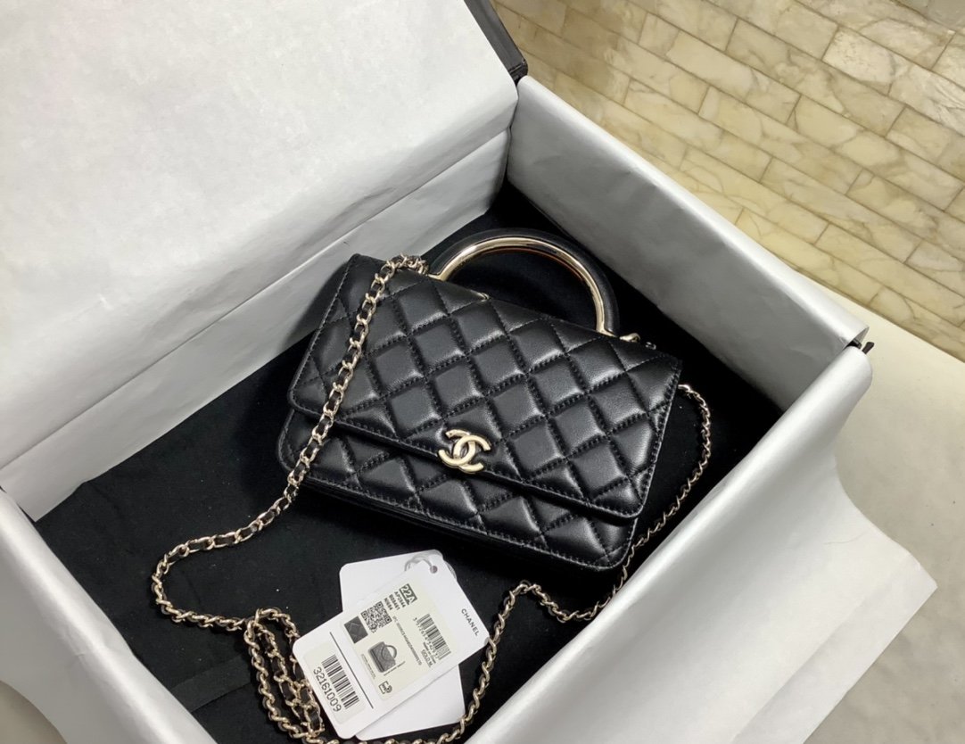 ChanelHand-Held Oblique Cross Bag Black For Women, Women’s Bags 6.7in/19cm