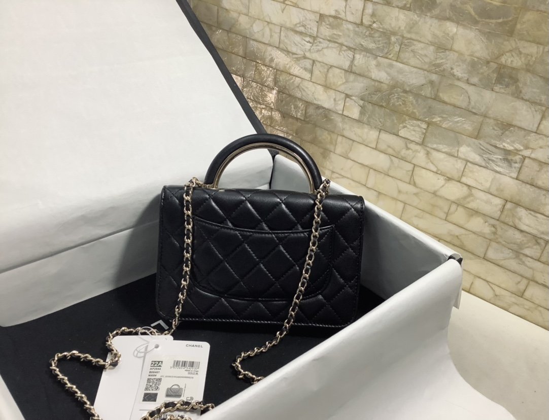 ChanelHand-Held Oblique Cross Bag Black For Women, Women’s Bags 6.7in/19cm