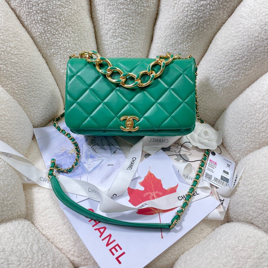 ChanelLarge Flap Bag Gold Hardware Green For Women, Women’s Handbags, Shoulder Bags 9.1in/23cm AS3367