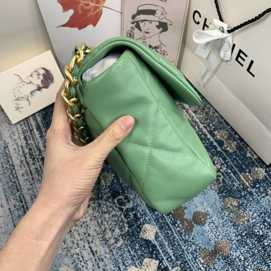 CHL 19 Flap Bag Gold Hardware Green For Women, Women’s Handbags, Shoulder Bags 10.2in/26cm AS1160