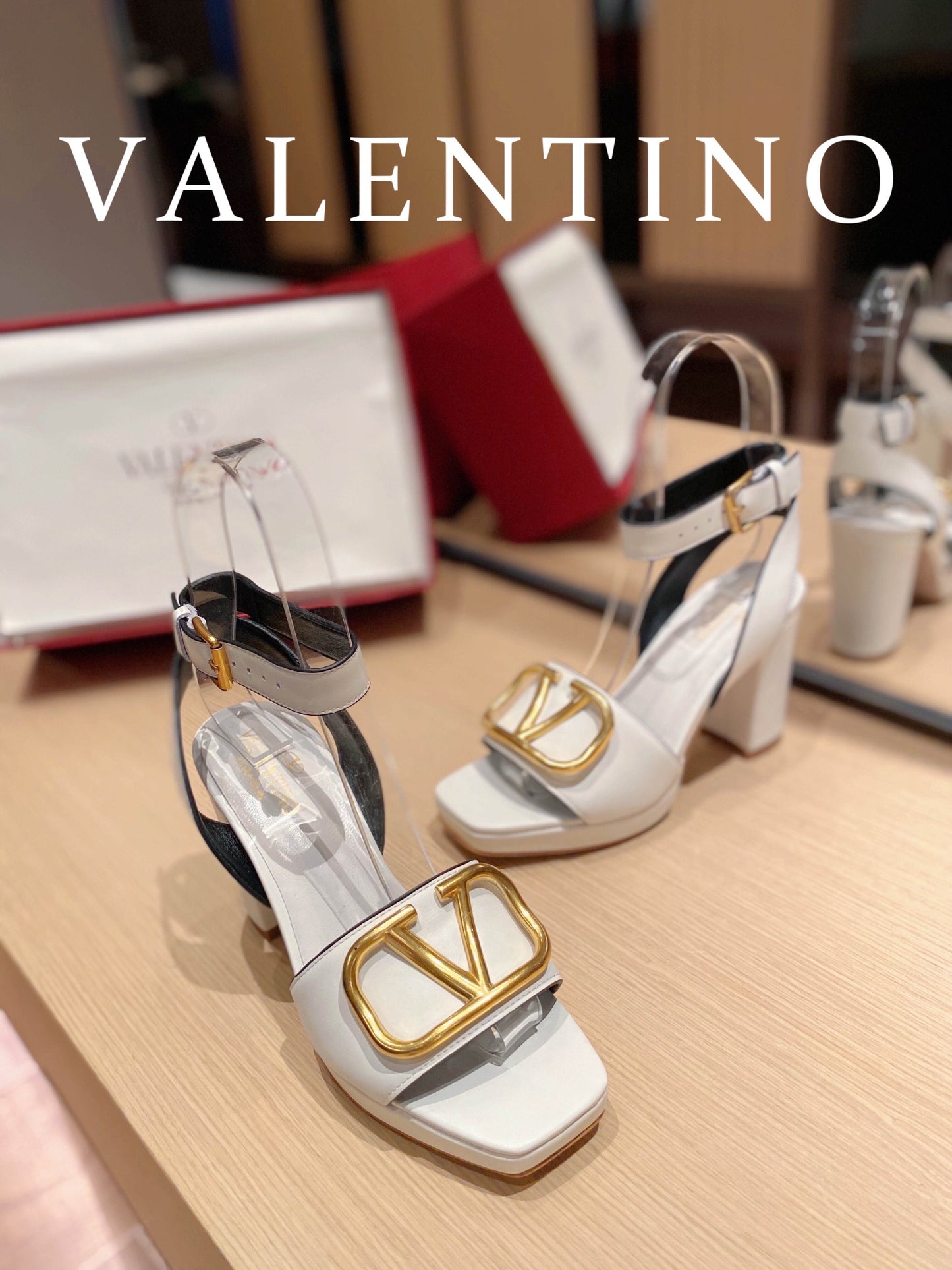 Valentino Garavani Strap Heeled Sandals With V Logo Signature Embellishment White For Women