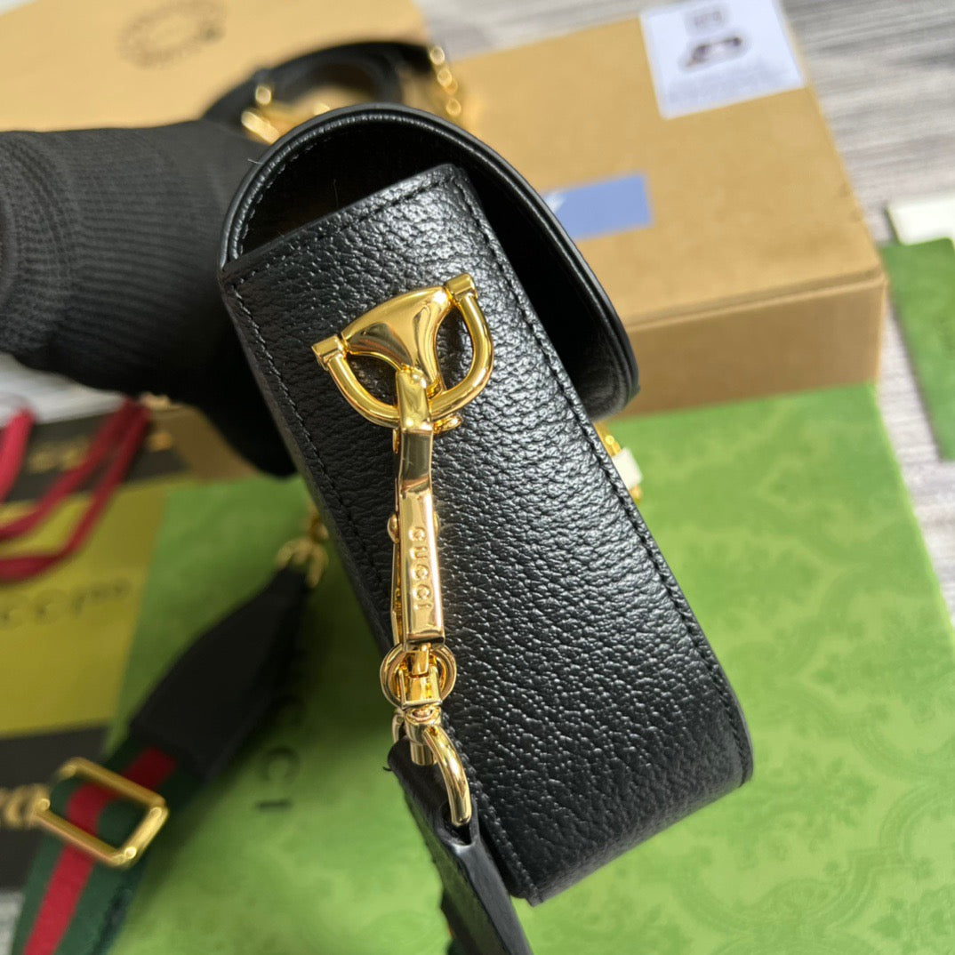 gg x Adidas Horsebit 1955 Mini Bag Black For Women, Women’s Bags 8.1in/21cm gg 658574 U3ZDG 8726