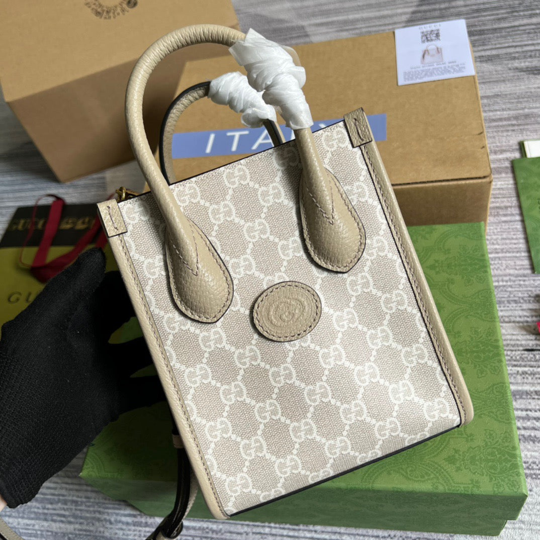 gg Mini Tote Bag With Interlocking G Beige For Women, Women’s Bags 7.8in/20cm gg 671623 UULBT 9683