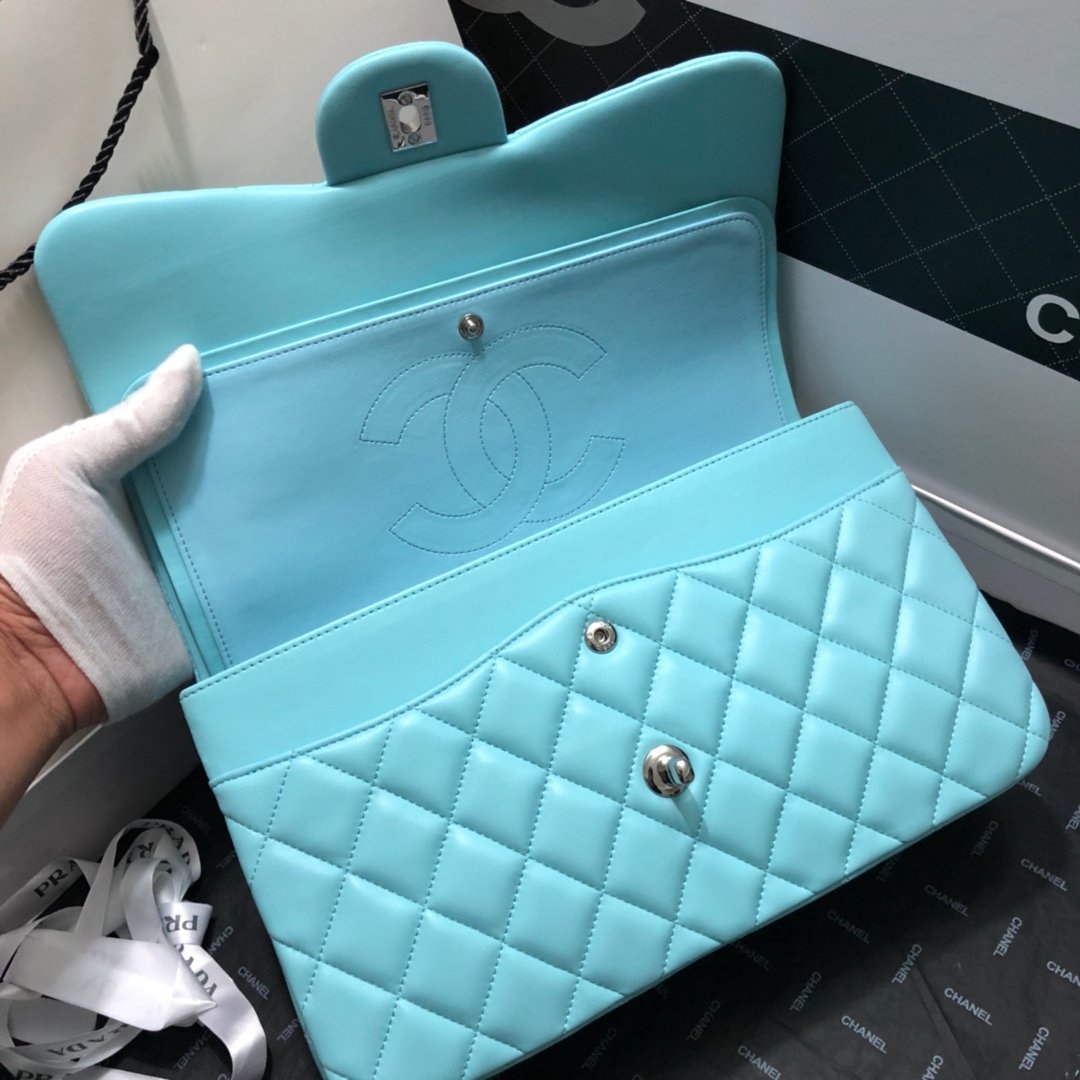 ChanelLarge Classic Handbag Silver Hardware Blue For Women, Women’s Handbags, Shoulder Bags 11.8in/30cm