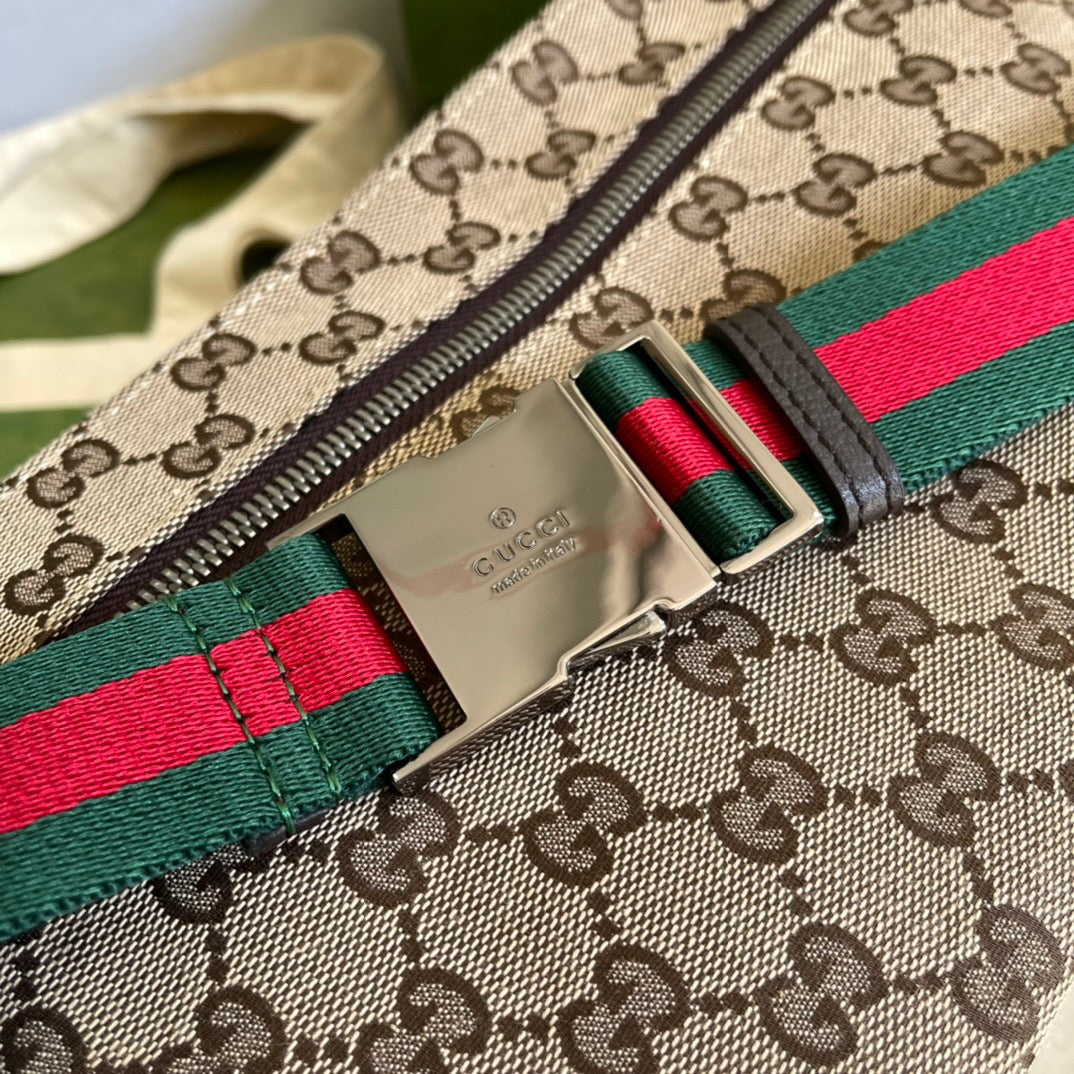 gg Supreme Canvas Two Pocket Waist Belt Bag Beige/Ebony gg Supreme Canvas, With Brown For Men 3in/7.5cm gg 450956 493075