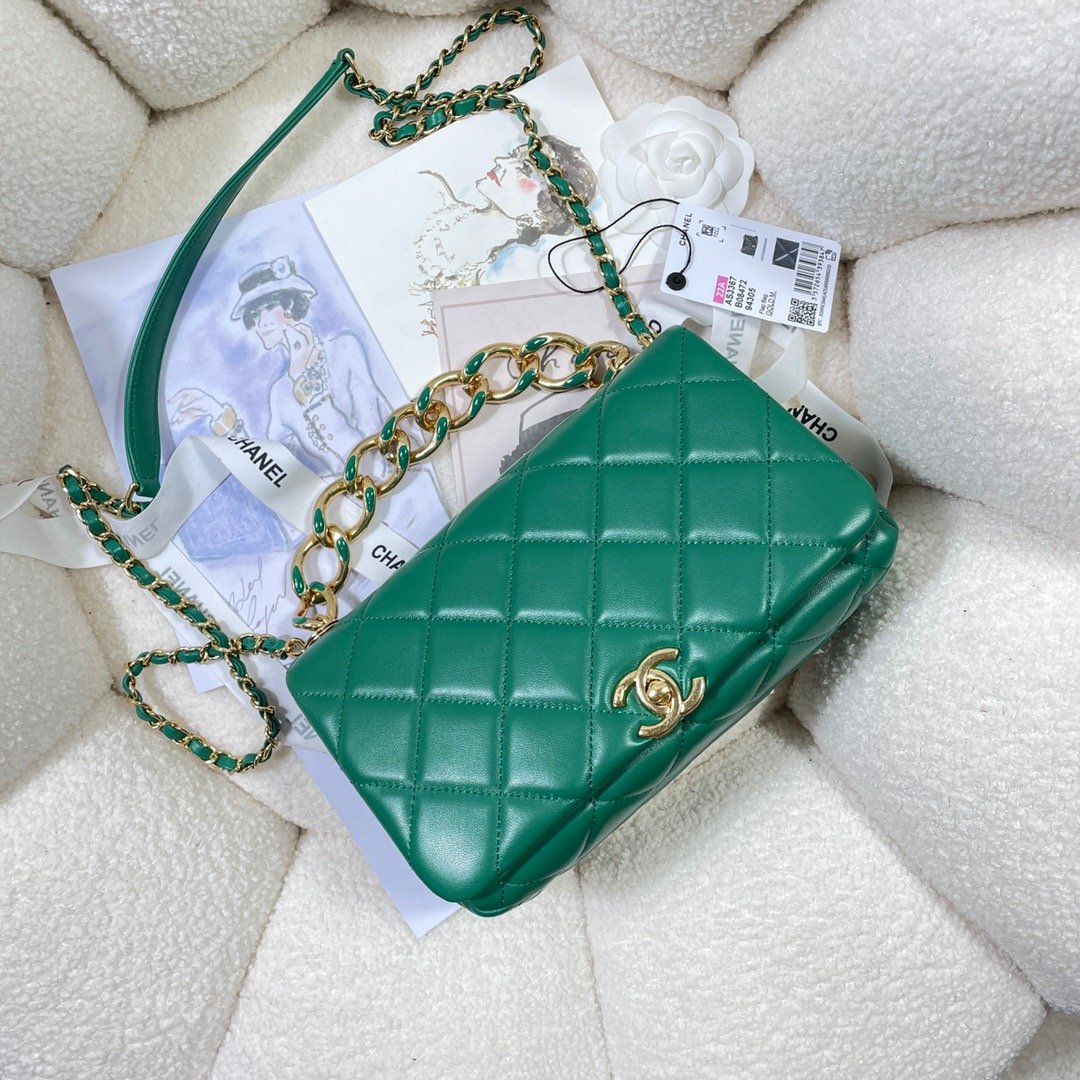 ChanelLarge Flap Bag Gold Hardware Green For Women, Women’s Handbags, Shoulder Bags 9.1in/23cm AS3367