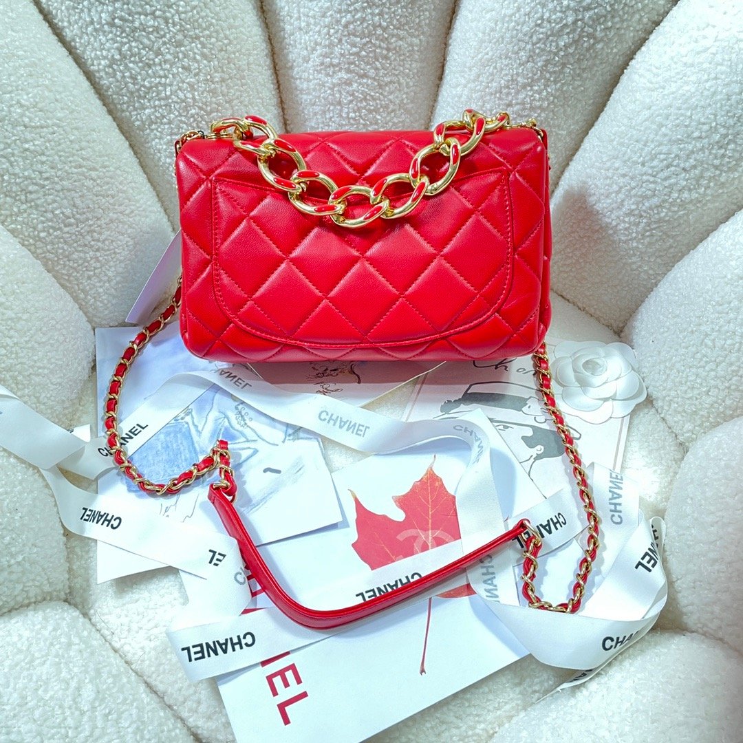 ChanelLarge Flap Bag Gold Hardware Red For Women, Women’s Handbags, Shoulder Bags 9.1in/23cm AS3367