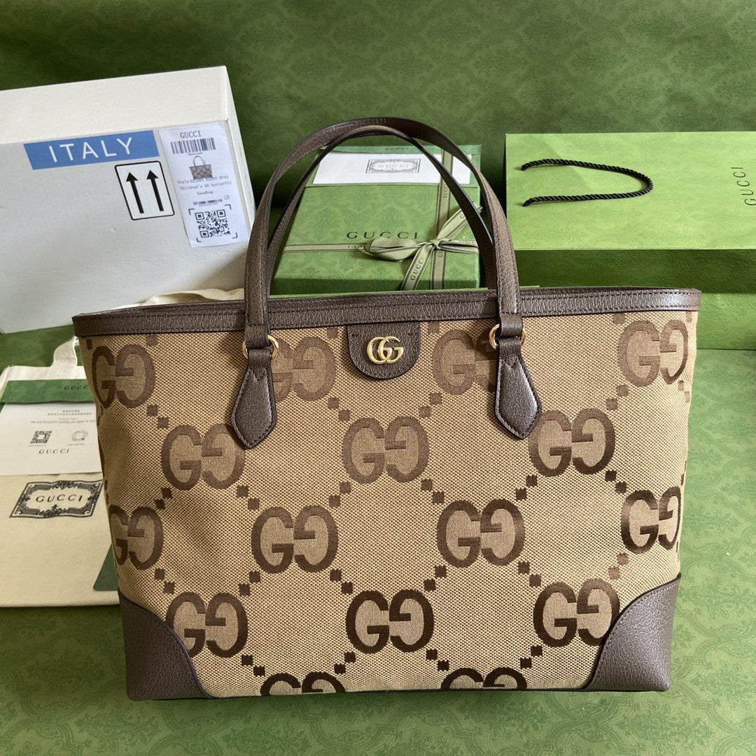 gg Ophidia Jumbo gg Medium Tote Camel And Ebony Jumbo Canvas For Women 15in/38cm gg
