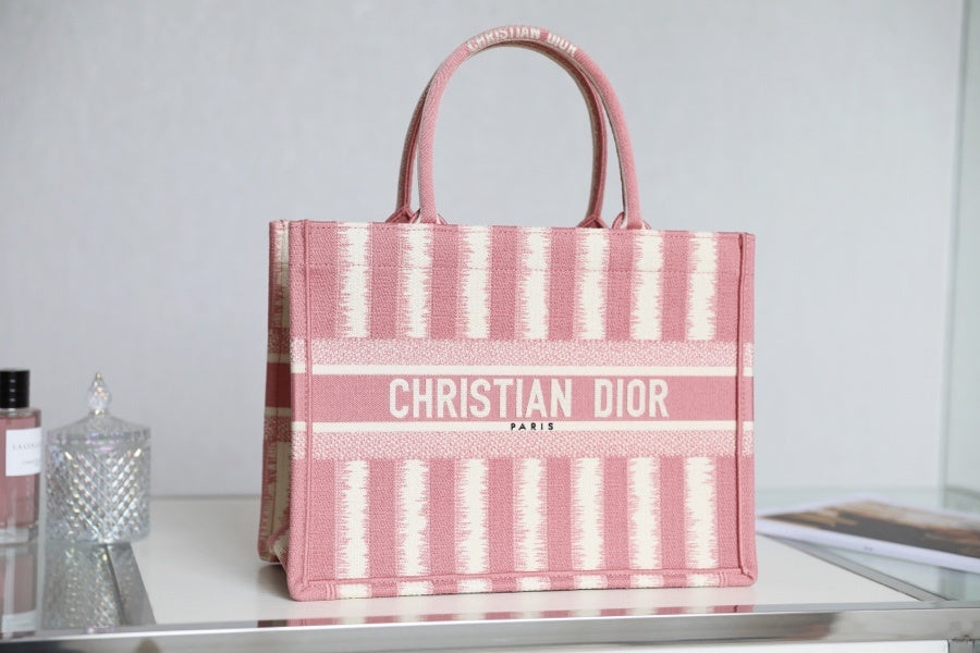 DI Medium Book Tote Pink D-Stripes Embroidery For Women 36cm/16.5in CD