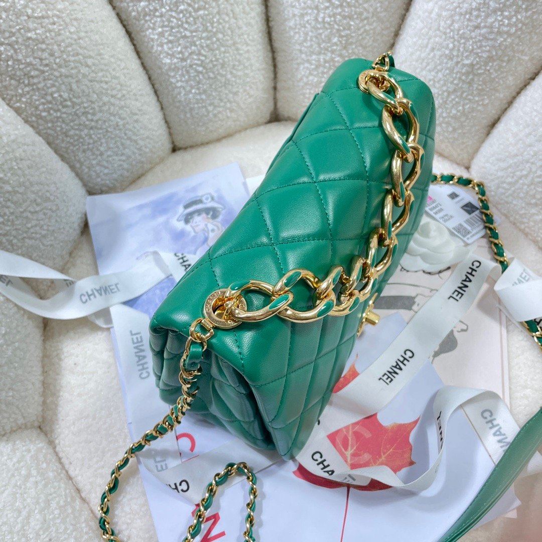 ChanelLarge Flap Bag Gold Hardware Green For Women, Women’s Handbags, Shoulder Bags 9.1in/23cm AS3367