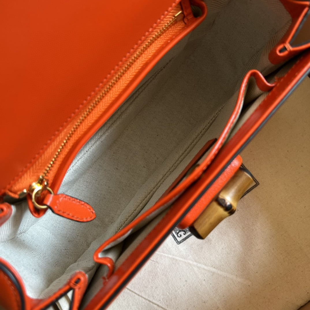 gg Bamboo 1947 Small Top Handle Bag Orange For Women 8.3in/21cm gg 675797 10ODT 7768