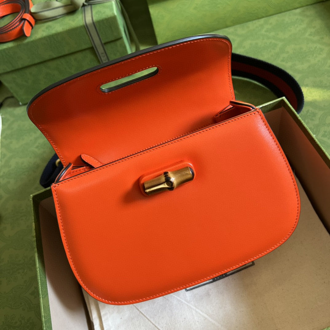 gg Bamboo 1947 Small Top Handle Bag Orange For Women 8.3in/21cm gg 675797 10ODT 7768