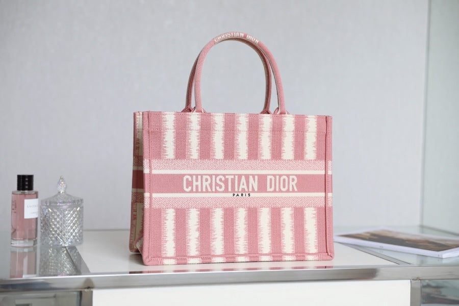 DI Medium Book Tote Pink D-Stripes Embroidery For Women 36cm/16.5in CD