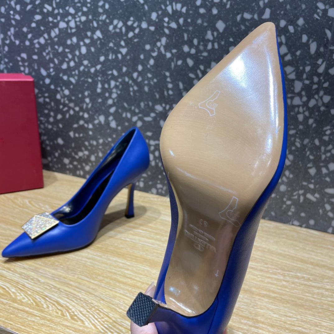 Valentino Garavani One Stud Pump With Maxi Stud Crystals Blue For Women WS0FH8XIC