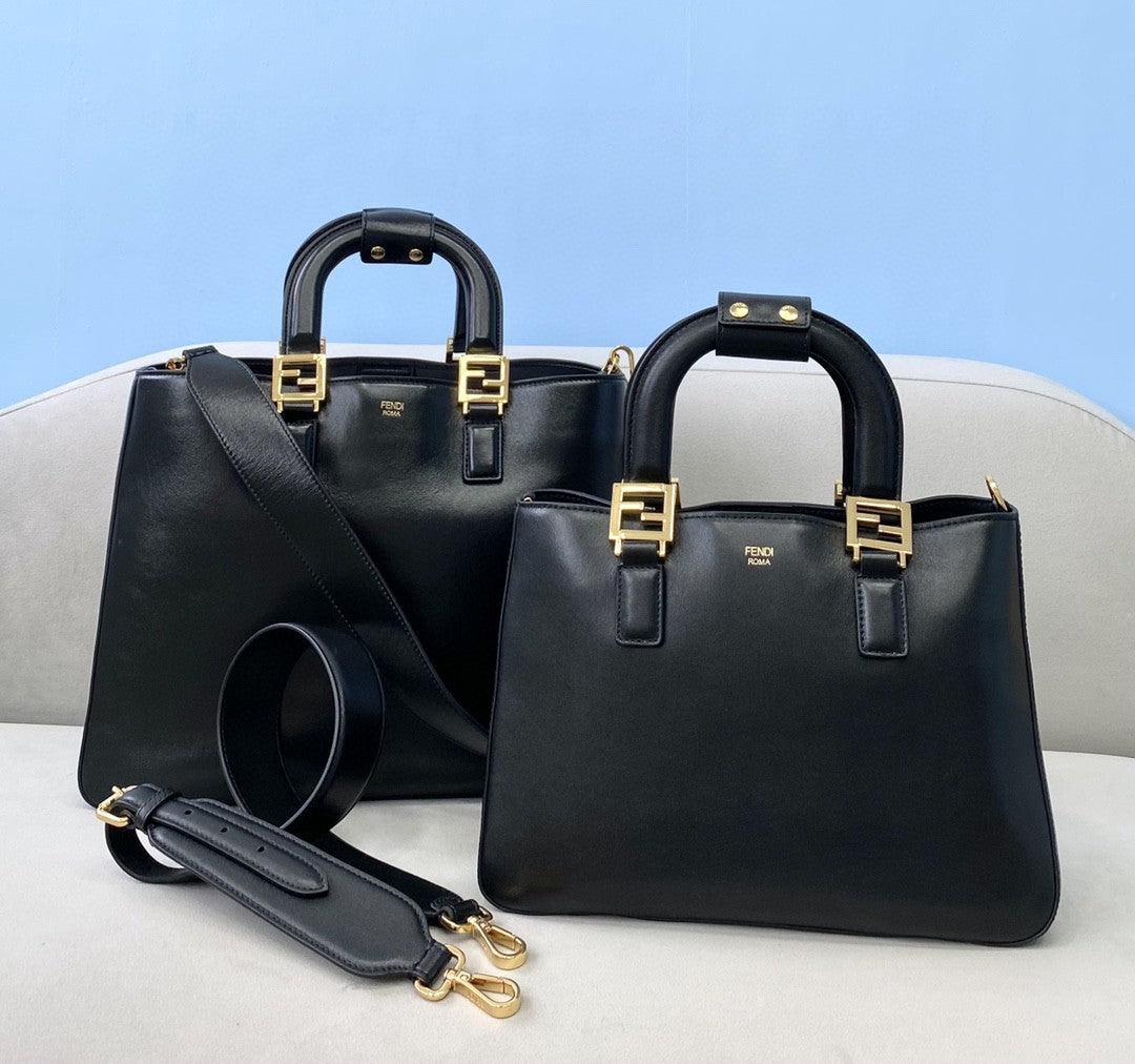 FI Medium FF Tote Shoulder Black Bag For Woman 38cm/15in