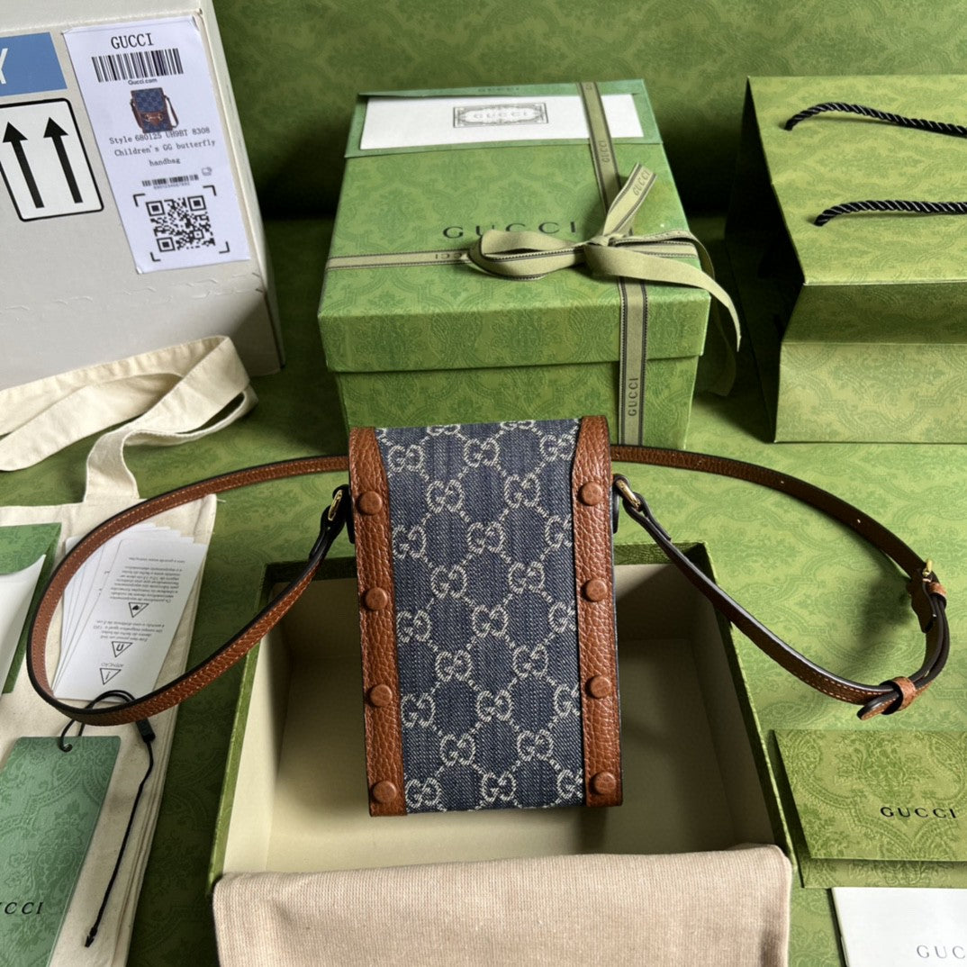 gg Horsebit 1955 Mini Bag Blue And Ivory gg Denim Jacquard For Women 6.7in/17cm 625615 2KQgg 8375