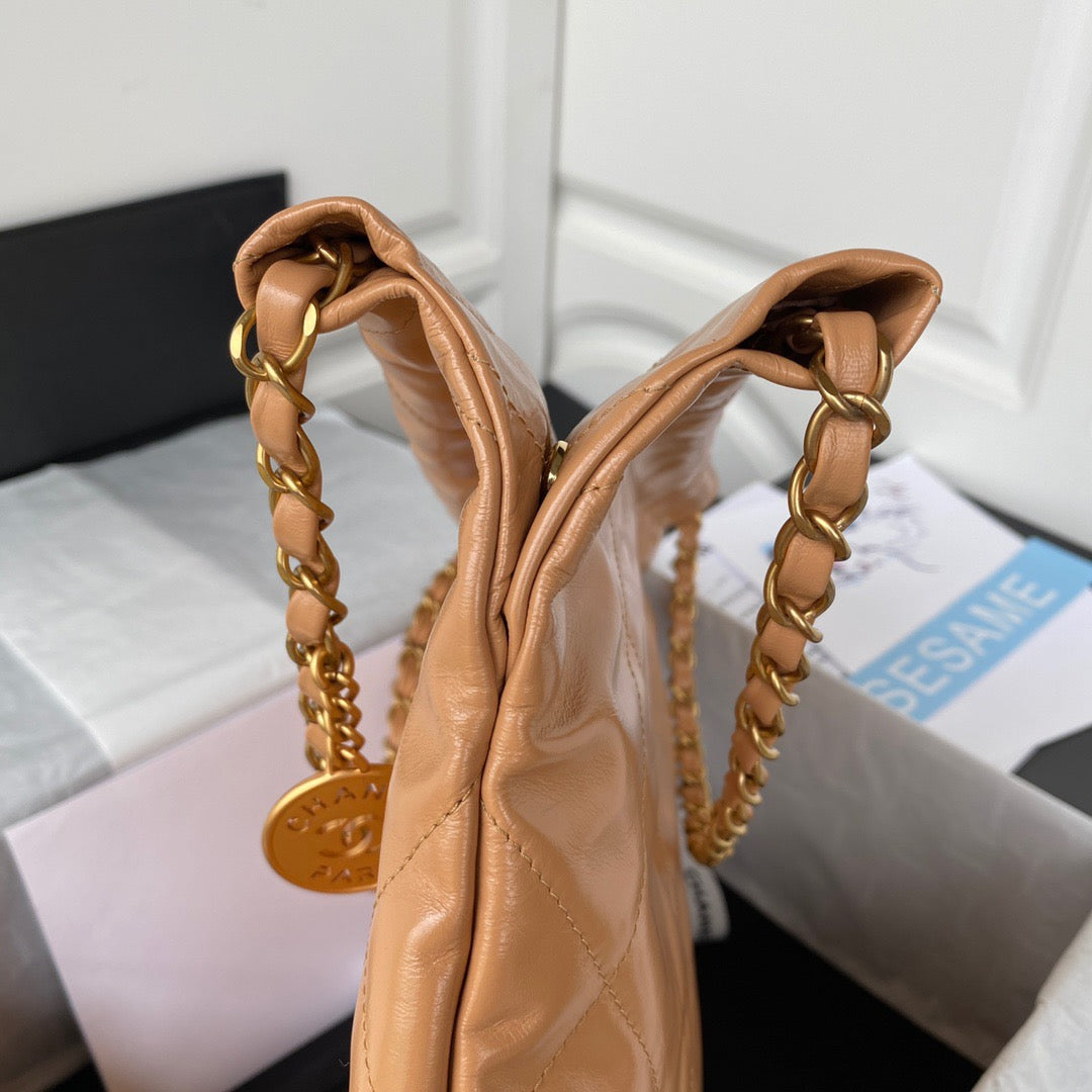 CHL 22 Handbag Gold Hardware Shiny Camel For Women, Women’s Handbags, Shoulder Bags 16.5in/38cm AS3261 B08037 NB356