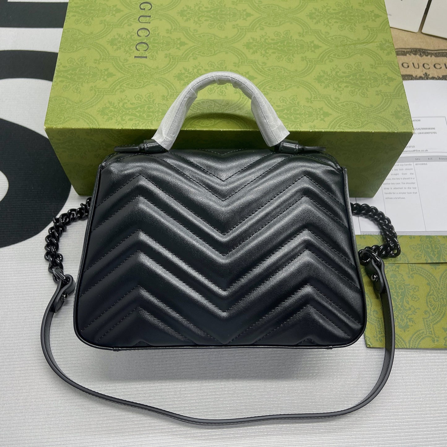 gg Marmont Mini Top Handle Bag Black For Women, Women’s Bags 8.3in/21cm gg 