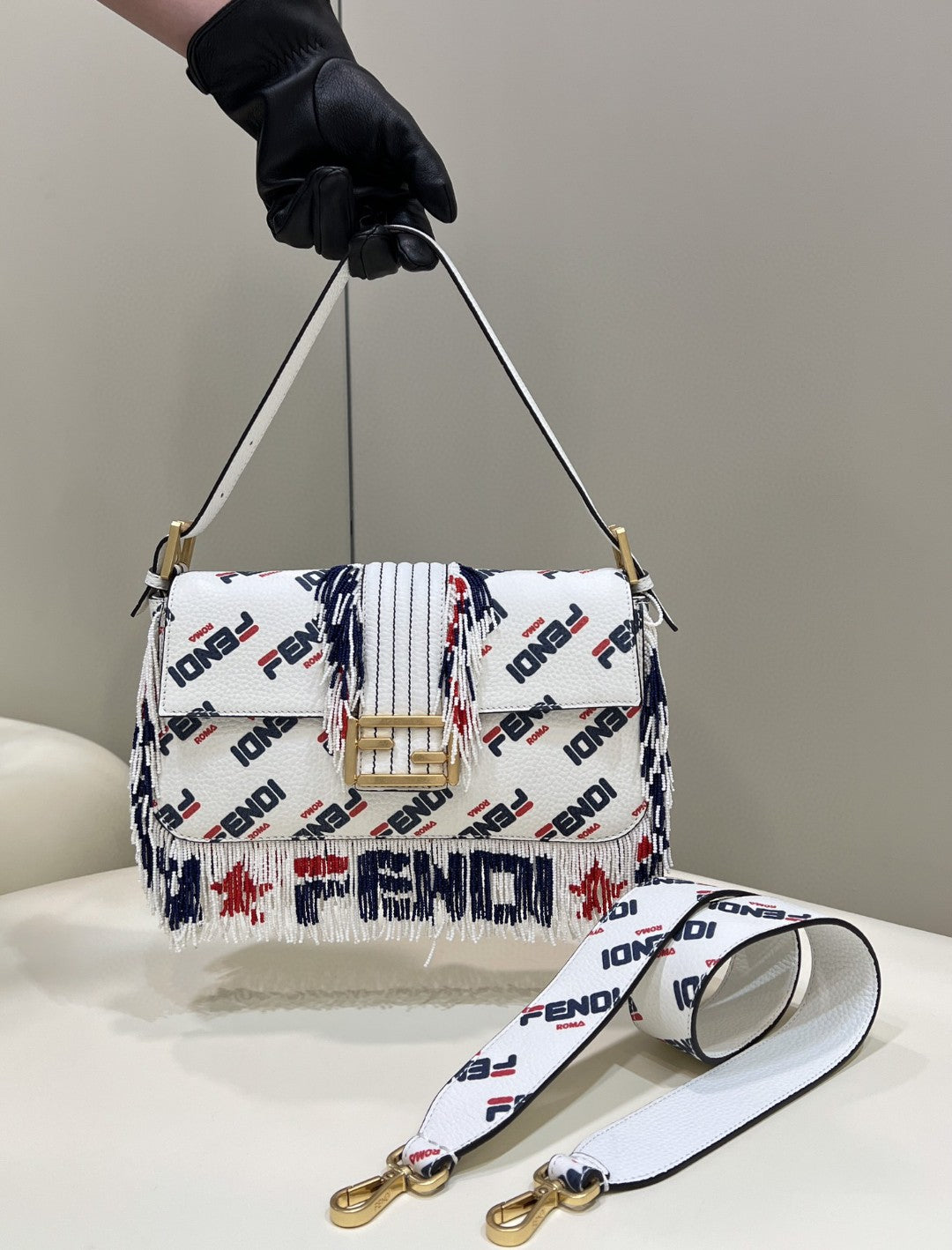 FI x FILA Mania Beaded Baguette Multicolour Bag For Woman 26cm/10in