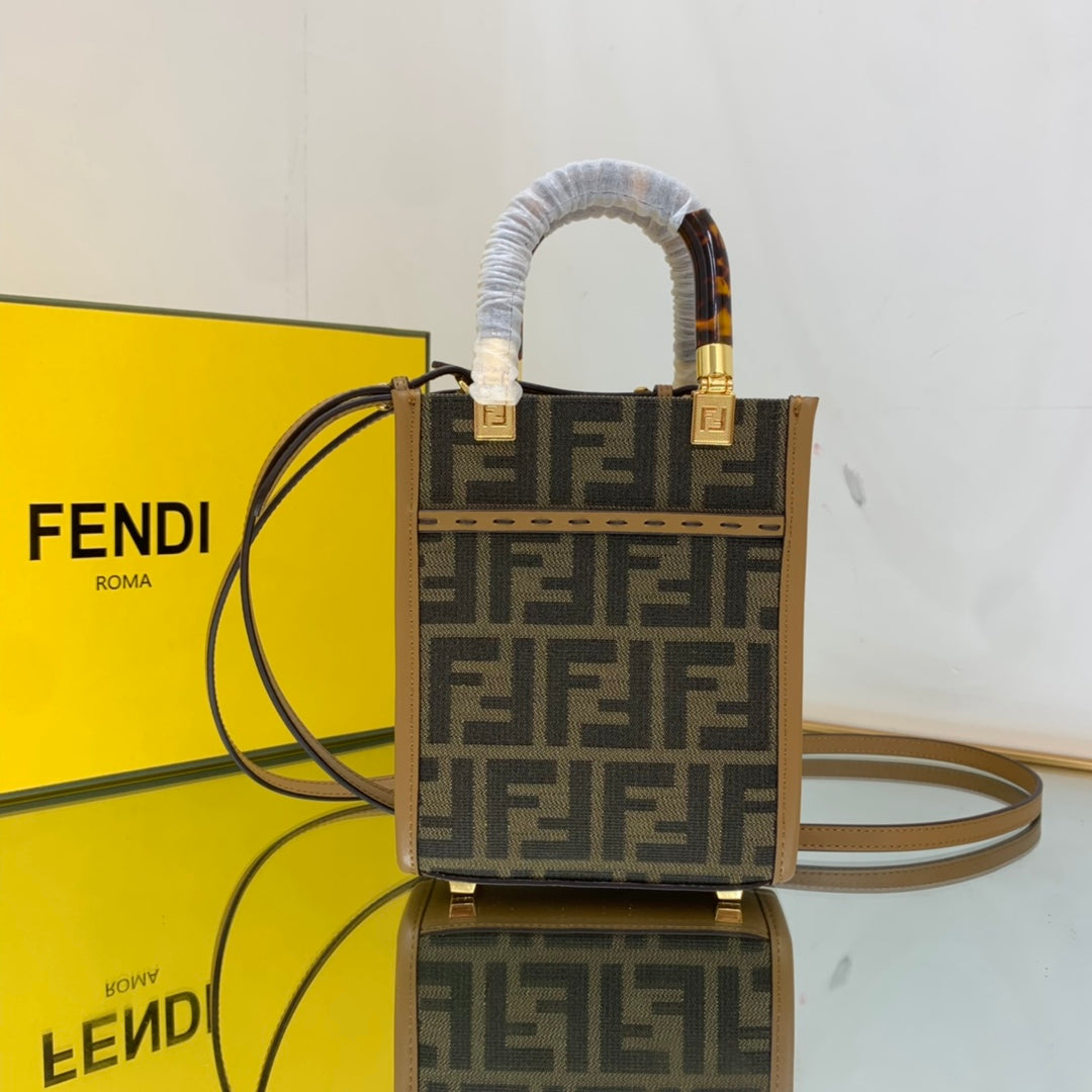 FI Sunshine Shopper Brown FF Fabric Mini Bag For Woman 13cm/5in
