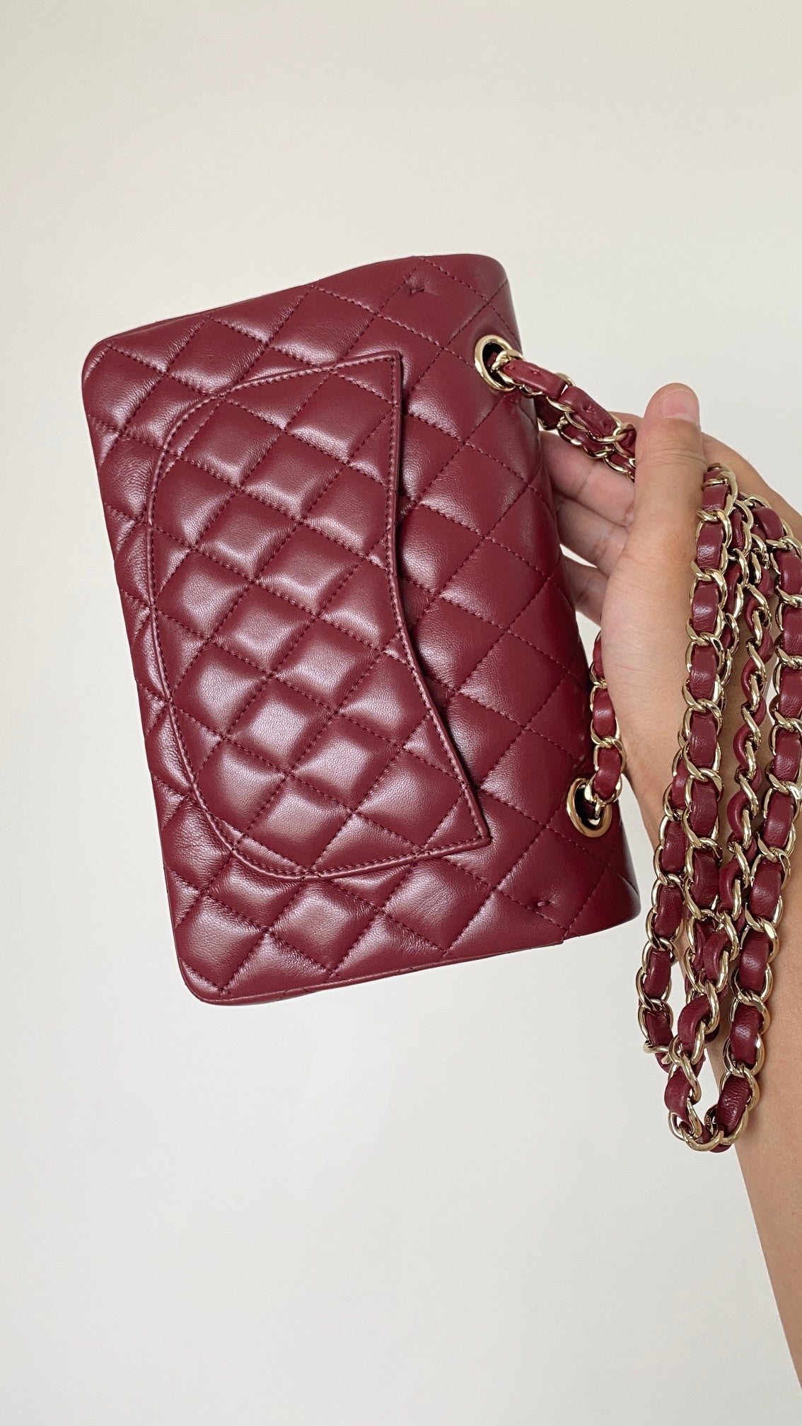 ChanelSmall Classic Handbag Dark Red For Women, Women’s Bags 9.1in/23cm