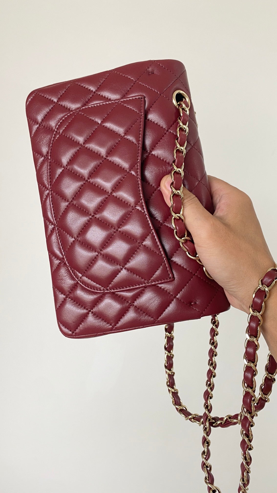 ChanelSmall Classic Handbag Dark Red For Women, Women’s Bags 9.1in/23cm