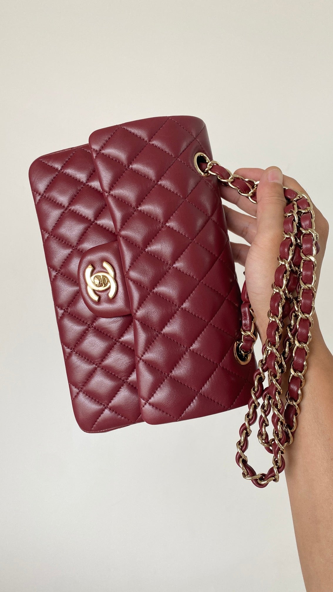 ChanelSmall Classic Handbag Dark Red For Women, Women’s Bags 9.1in/23cm