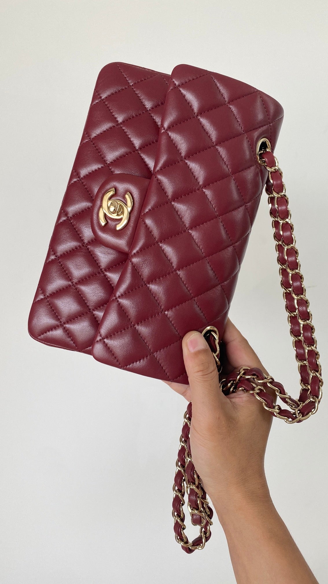 ChanelSmall Classic Handbag Dark Red For Women, Women’s Bags 9.1in/23cm