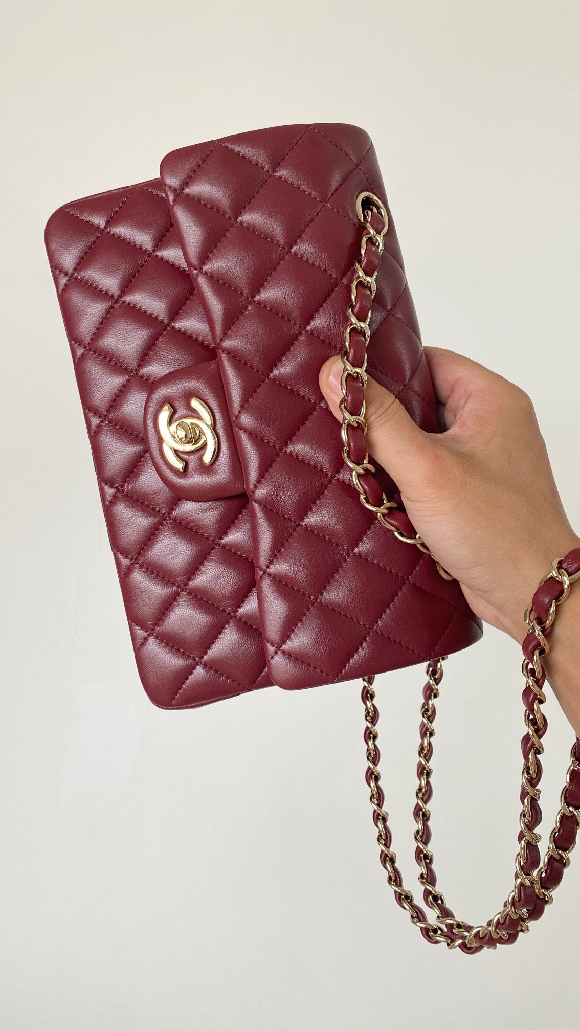 ChanelSmall Classic Handbag Dark Red For Women, Women’s Bags 9.1in/23cm