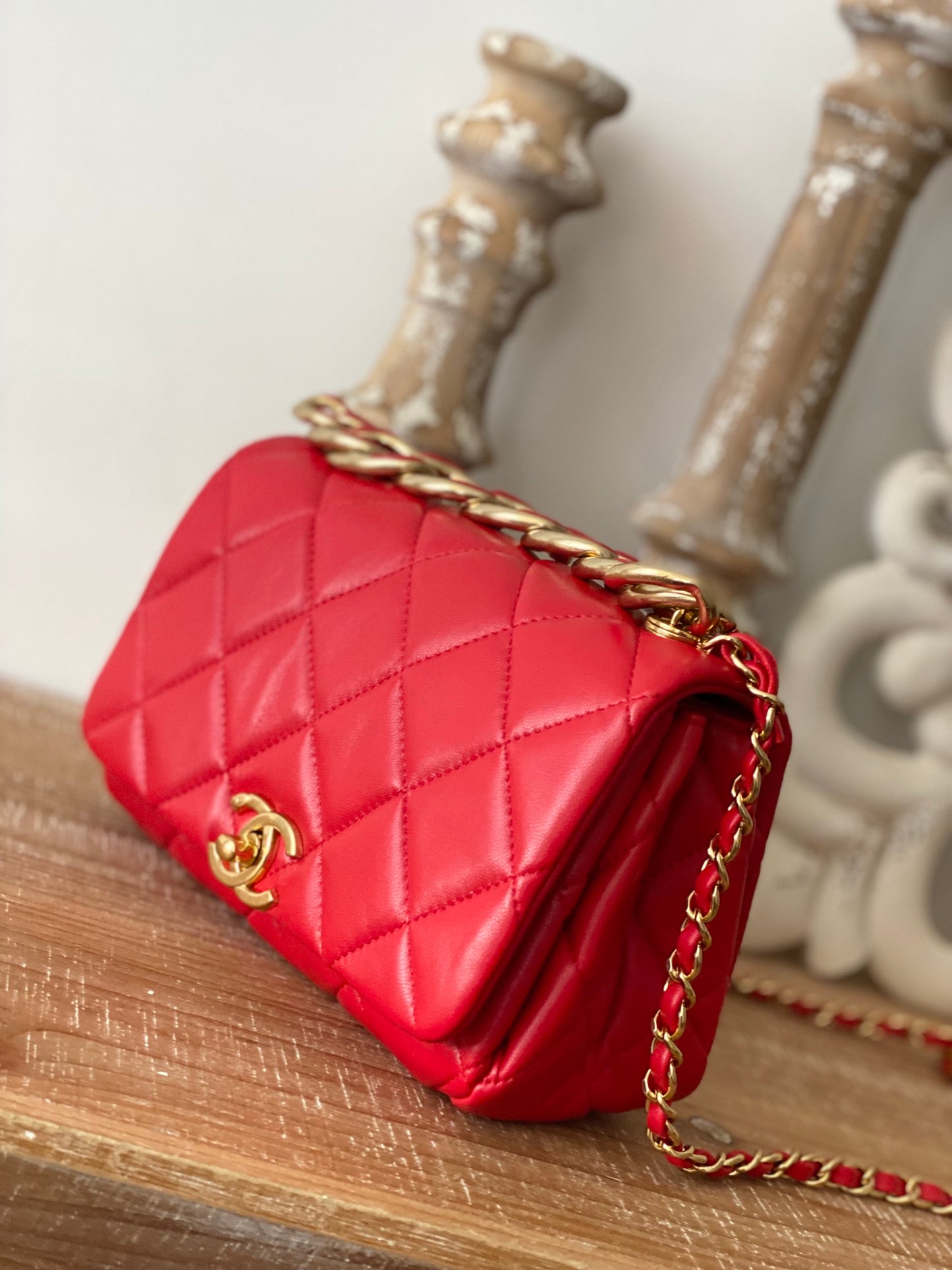 CHL Classic Diamond Flap Bag Red For Women, Women’s Bags 9.1in/23cm