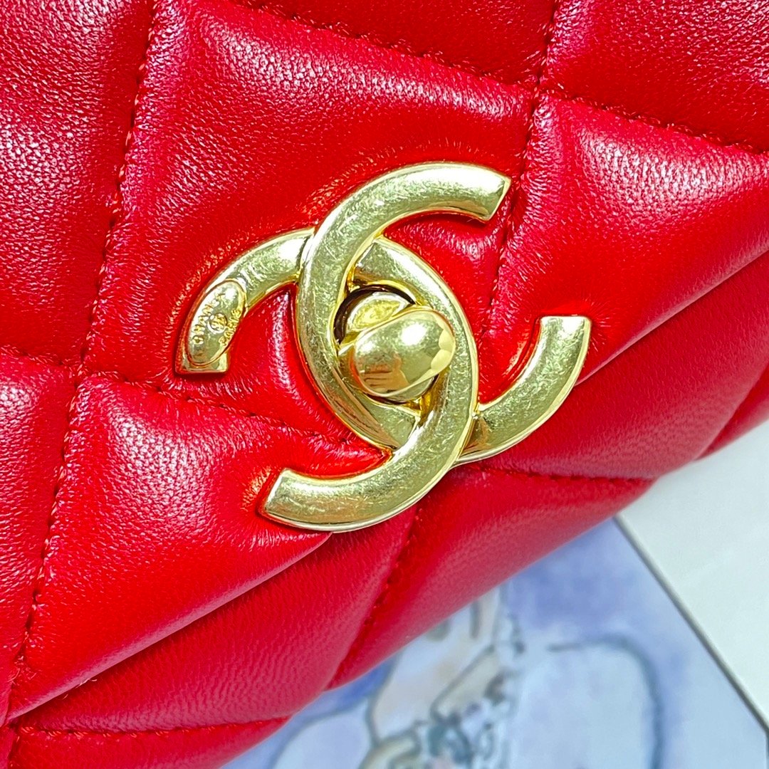 ChanelMini Flap Bag Gold Hardware Red For Women, Women’s Handbags, Shoulder Bags 6.7in/17cm AS3365
