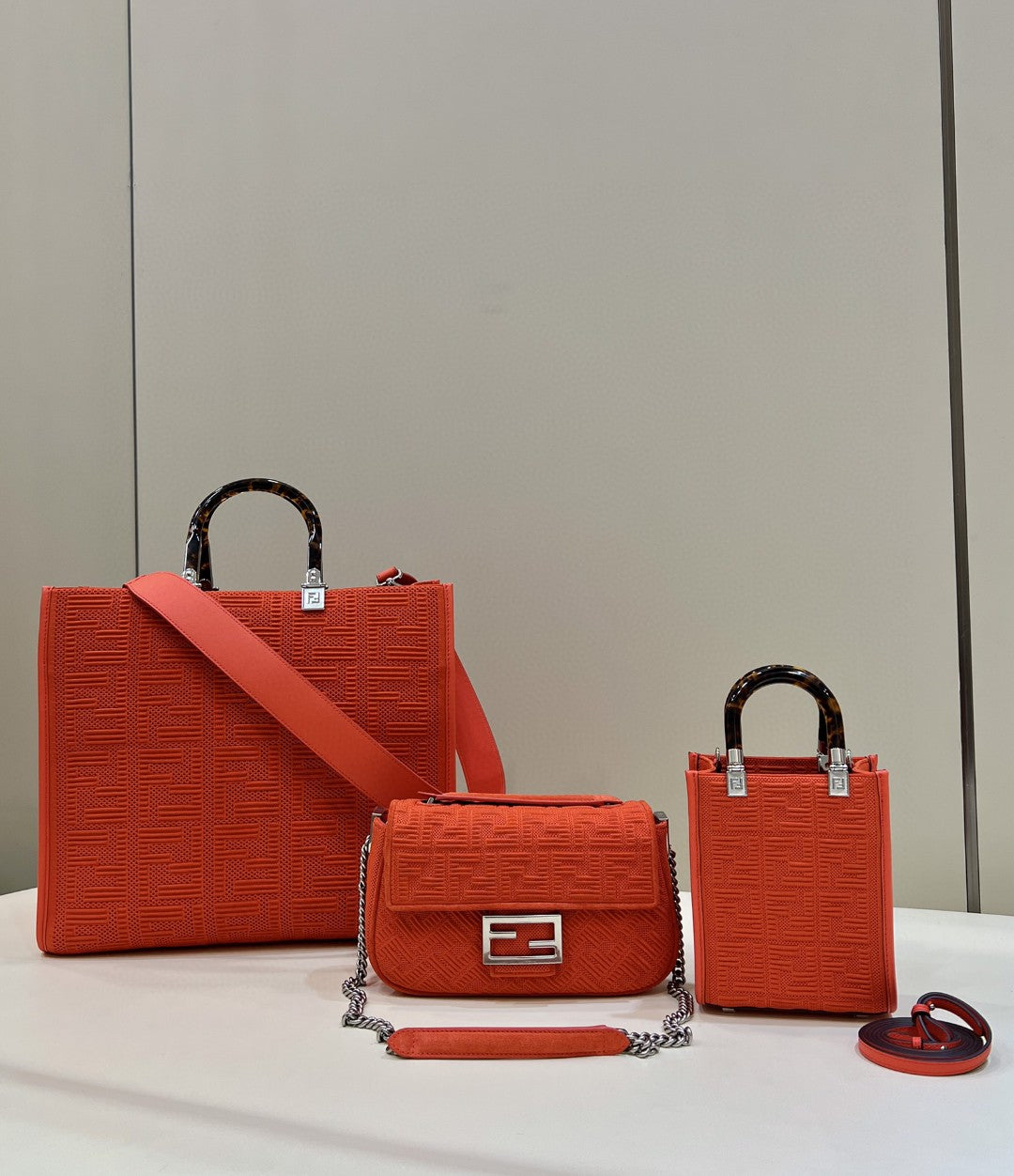 FI Baguette Chain Midi Red FF Fabric Bag For Woman 14.5cm/6in 8BR793AHW5F1F2I