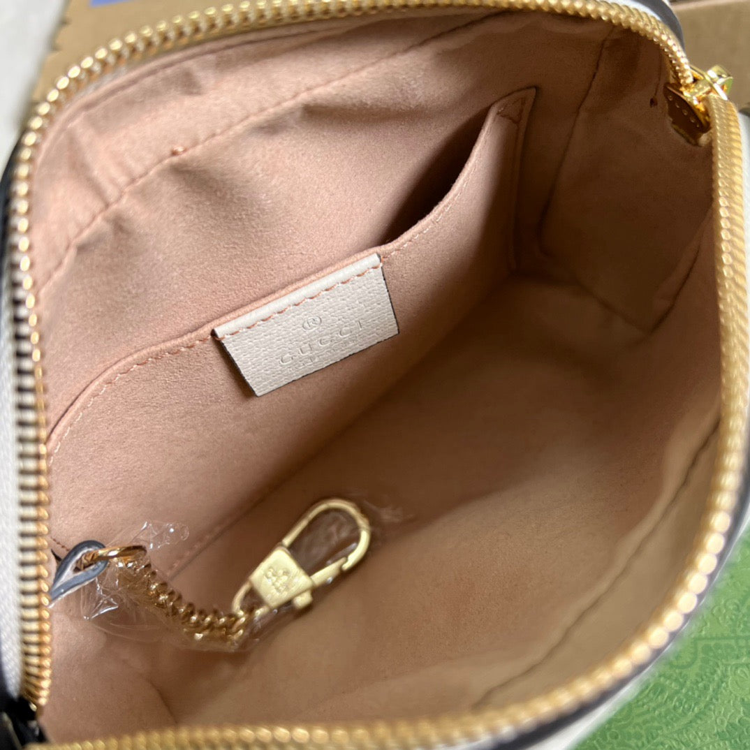 gg Ophidia Mini gg Bag Beige And Ebony gg Supreme Canvas, With White For Women 7in/17.5cm gg 517350 96IWS 9794