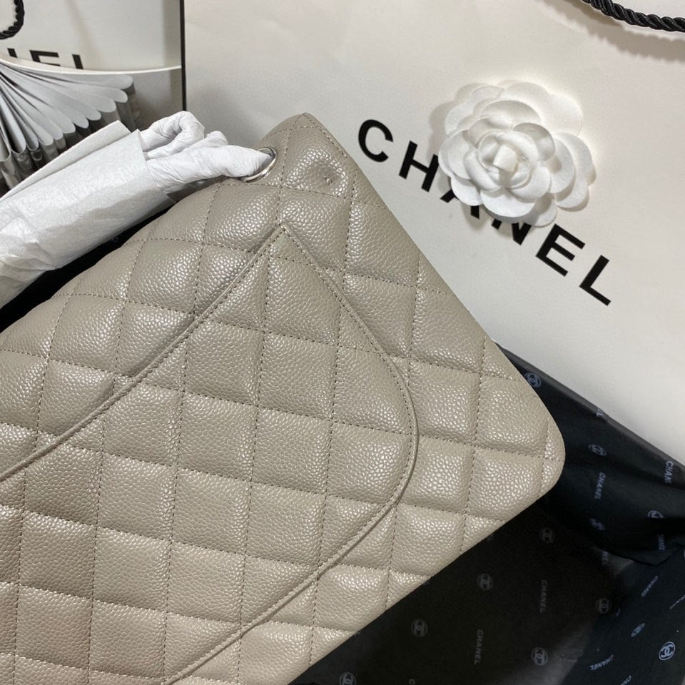 ChanelLarge Classic Handbag Silver Hardware Grey For Women, Women’s Handbags, Shoulder Bags 11.8in/30cm