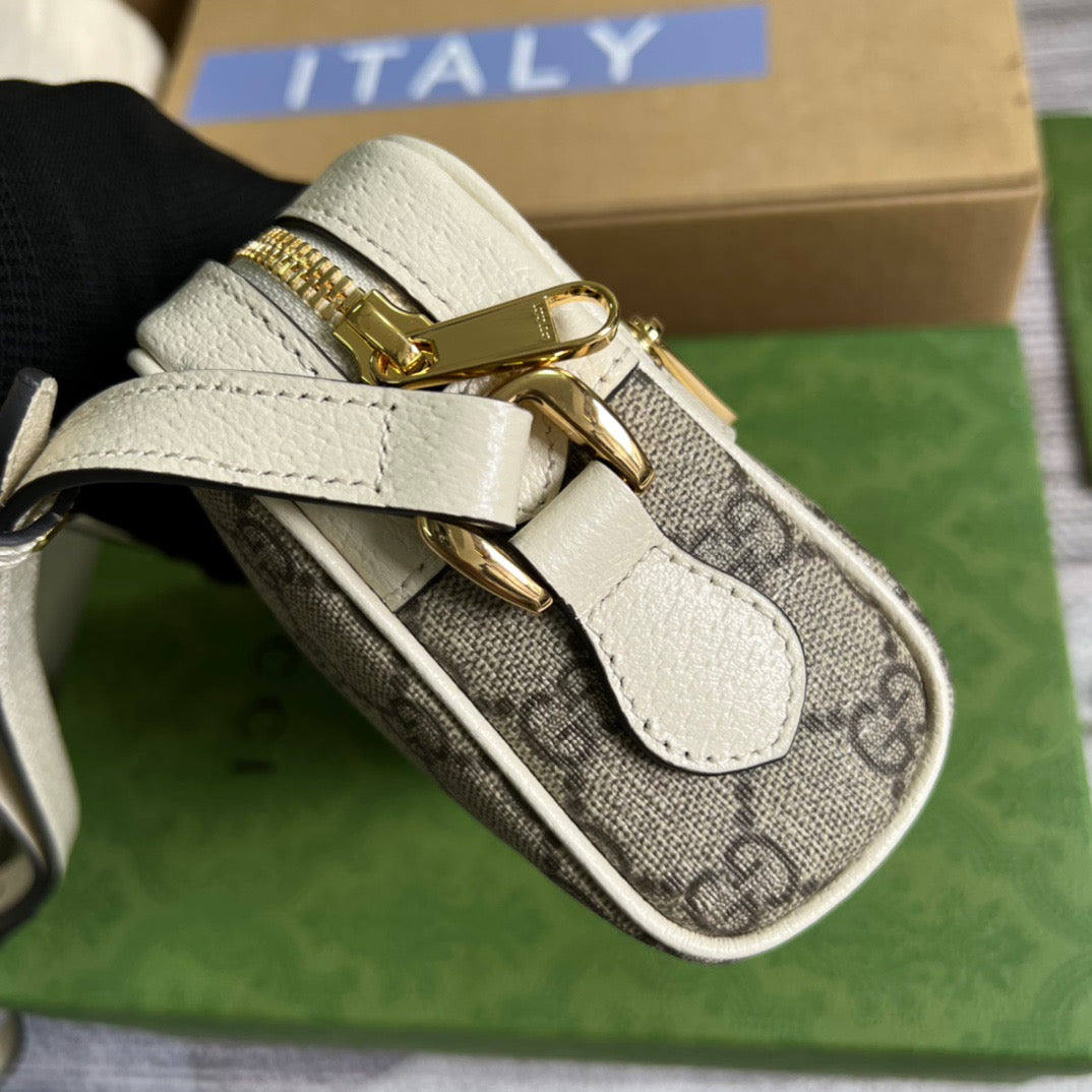 gg Ophidia Mini gg Bag Beige And Ebony gg Supreme Canvas, With White For Women 7in/17.5cm gg 517350 96IWS 9794