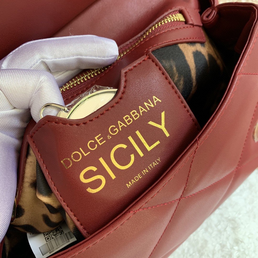 DG Medium Sicily Bag In Quilted Burgundy For Women 10.2in/26cm DG