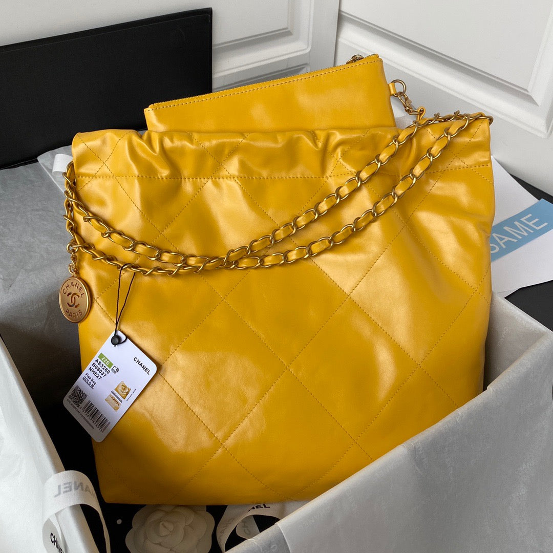 CHL 22 Handbag Gold Hardware Shiny Yellow For Women, Women’s Handbags, Shoulder Bags 16.5in/38cm AS3261