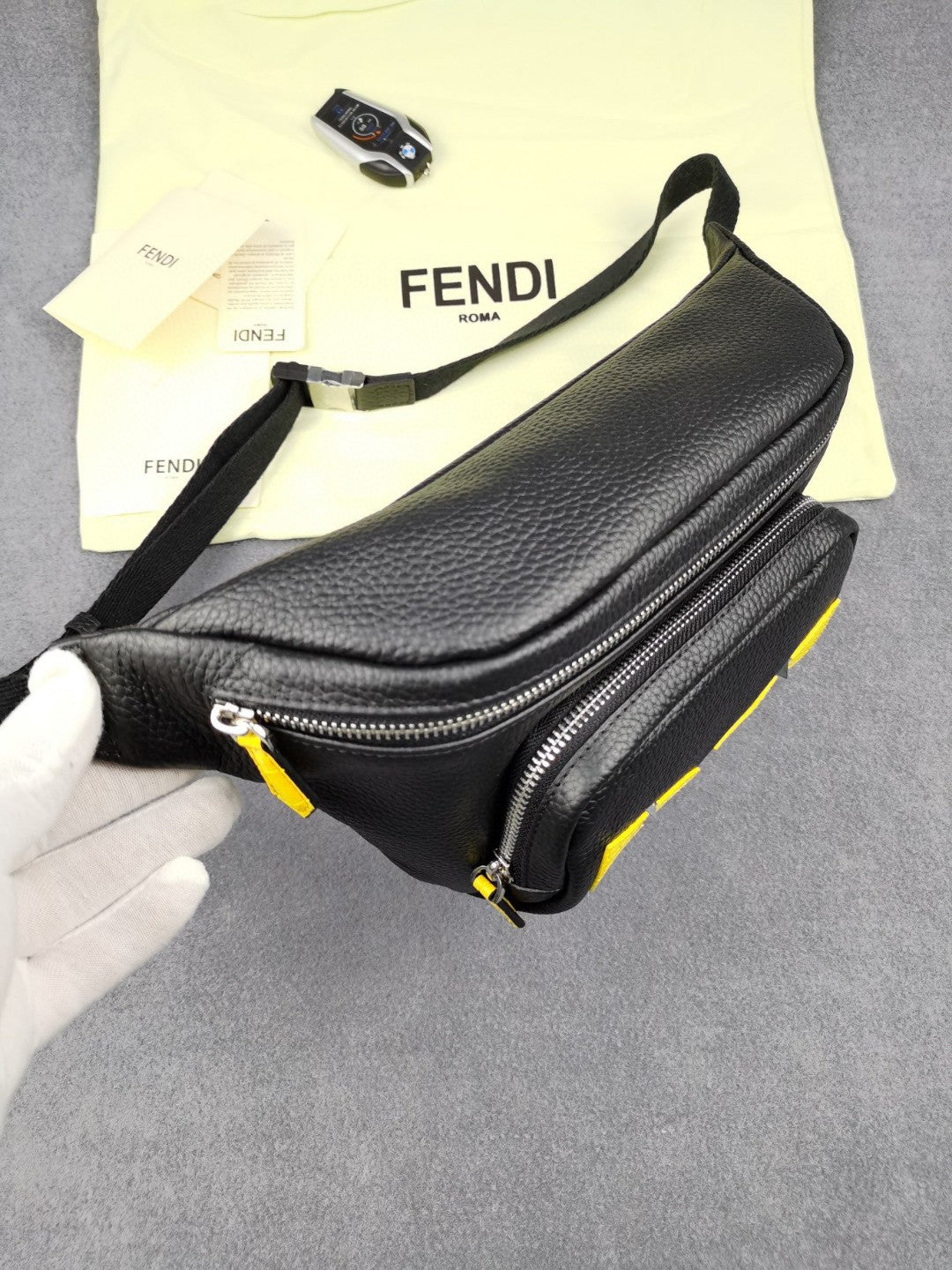 FI Little Monster Belt Bag Black/Yellow For Men, Men’s Bags 7.9in/20cm FF