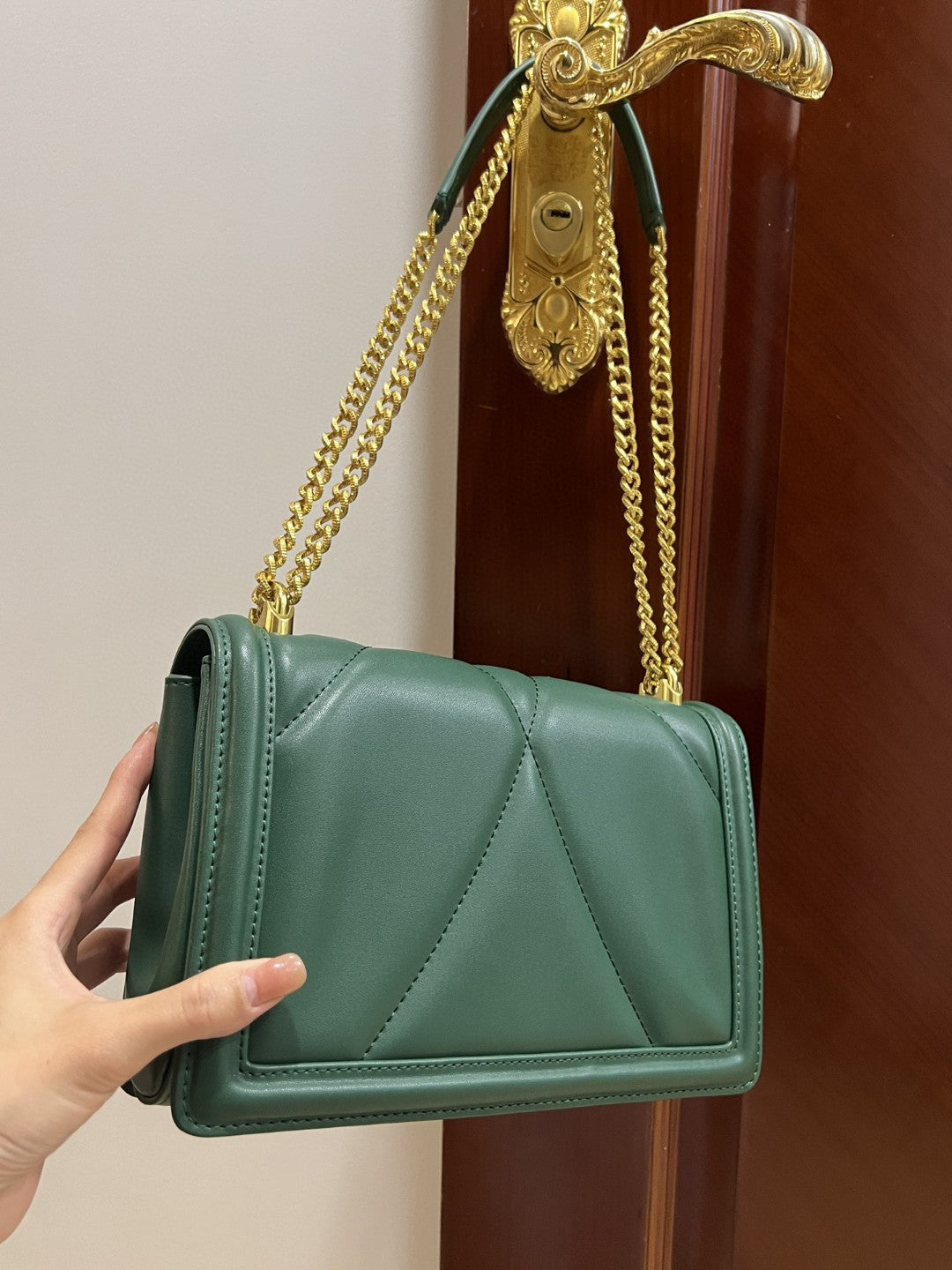DG Large Devotion Bag In Quilted Nappa Green For Women 10in/26cm DG